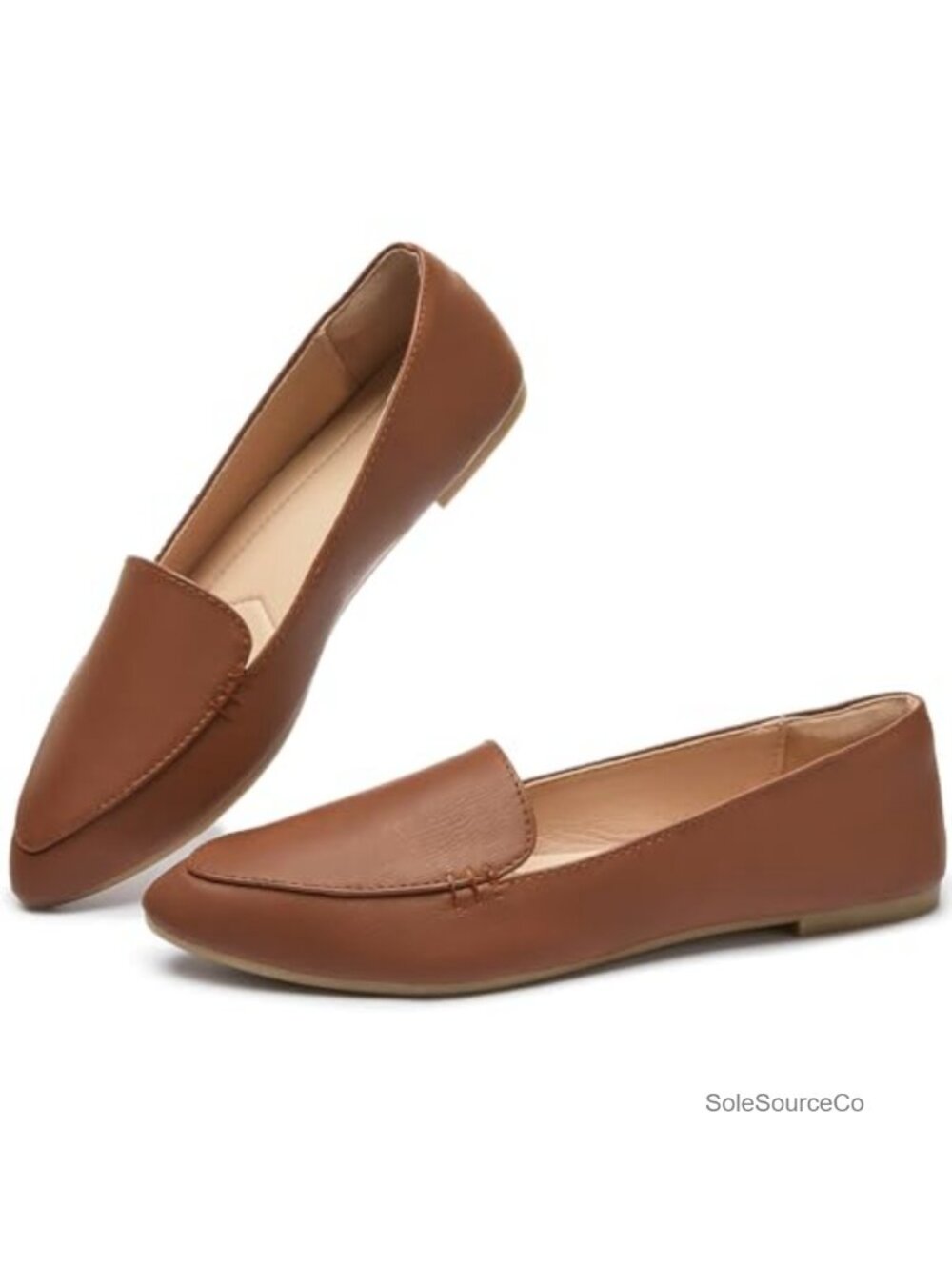 Women's Pointed Toe Loafers Sponge Pad Memory Foam PU Leather Slip-On Flats